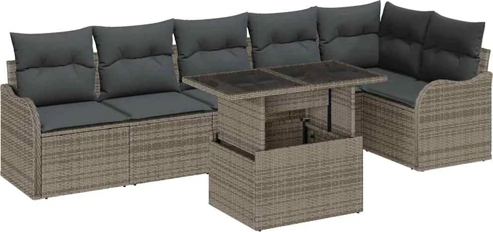 vidaXL Kanapé Szett párnával 7 pcs Szürke Poli rattan