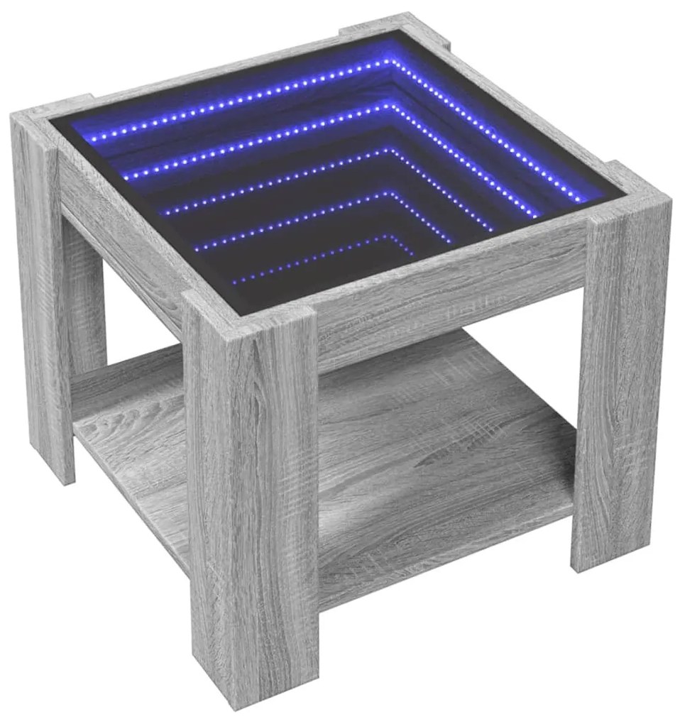 szürke sonoma szerelt fa dohányzóasztal LED-del 53 x 53 x 45 cm