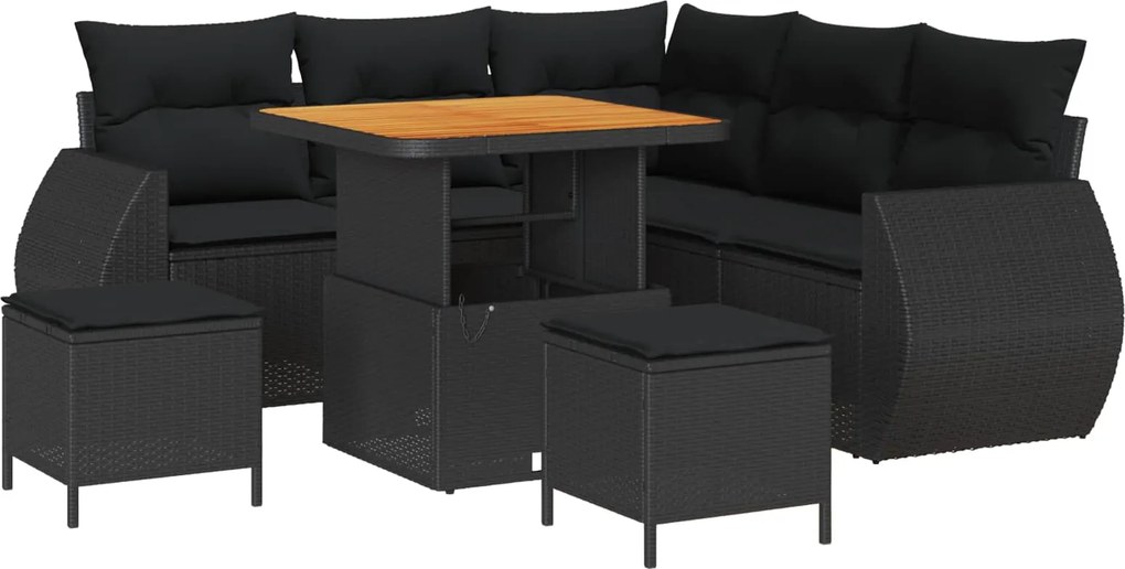 vidaXL Kerti Kanapé Szett 8 pcs Fekete polirattan