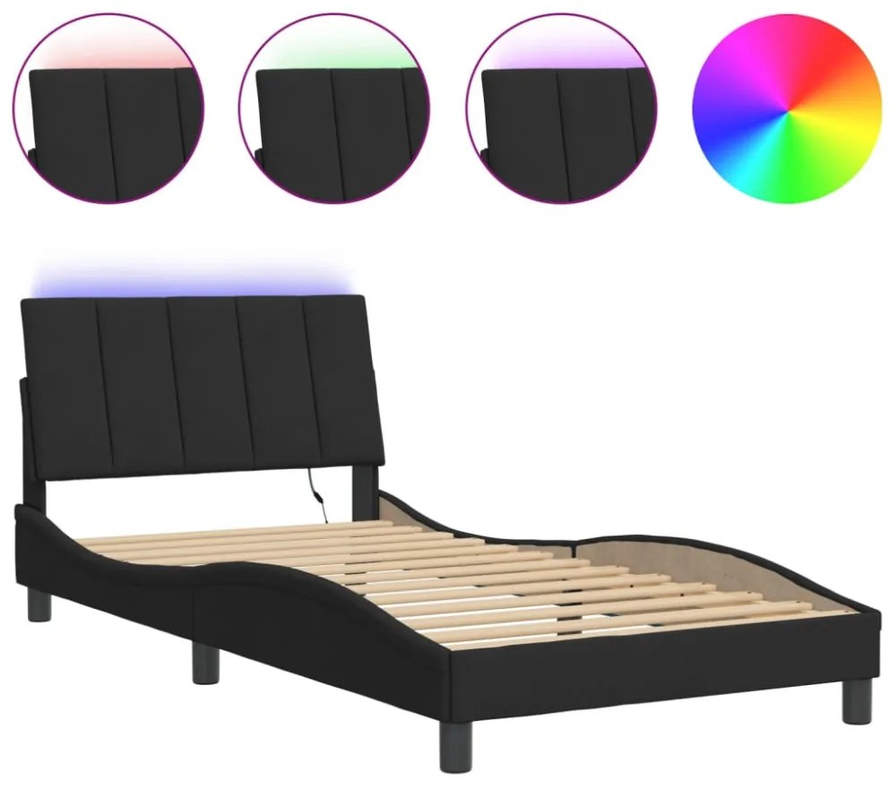 fekete bársony ágykeret LED-ekkel matrac nélkül Hanko 100 x 200 cm