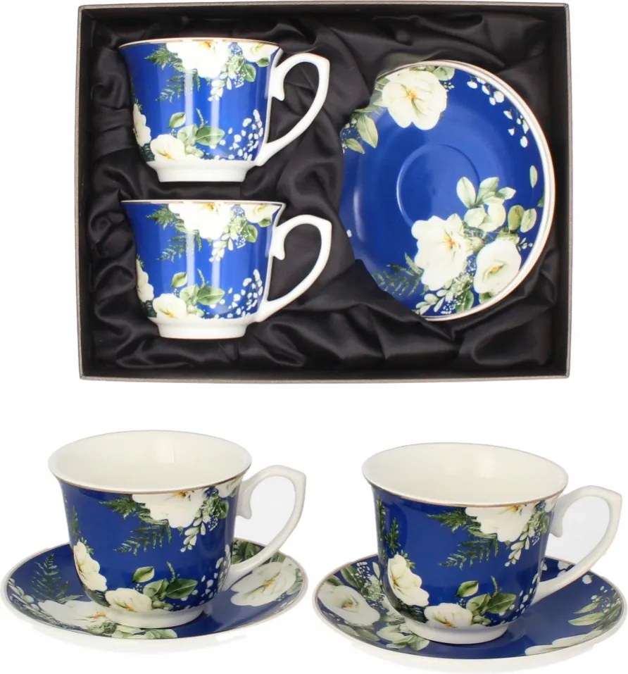 Szett 2 x 250 ml-es porcelán kávéscsésze Livello, 14 cm-es virágmintás csészealjjal