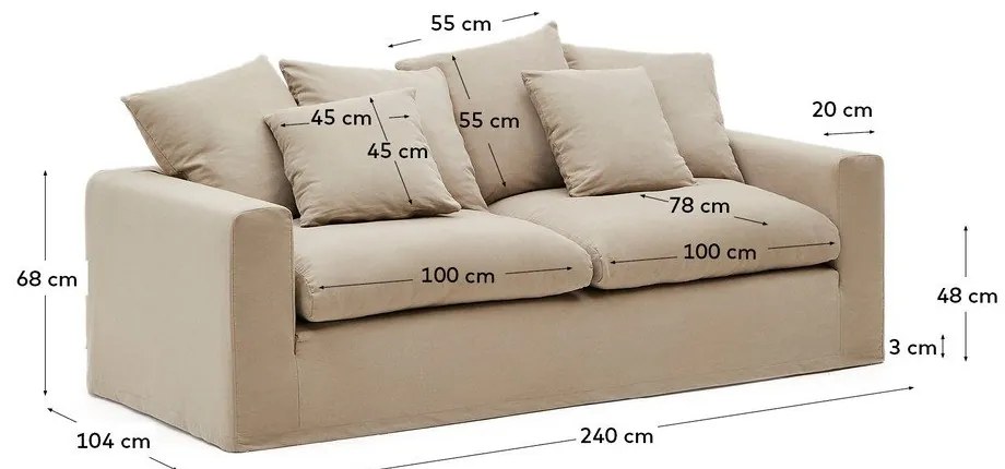Bézs len kanapé 240 cm Nora – Kave Home