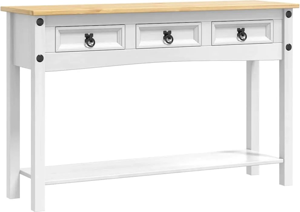 vidaXL Végasztal fiókkal Corona Fehér 114 x 34,5 x 73 cm Tömör fenyőfa