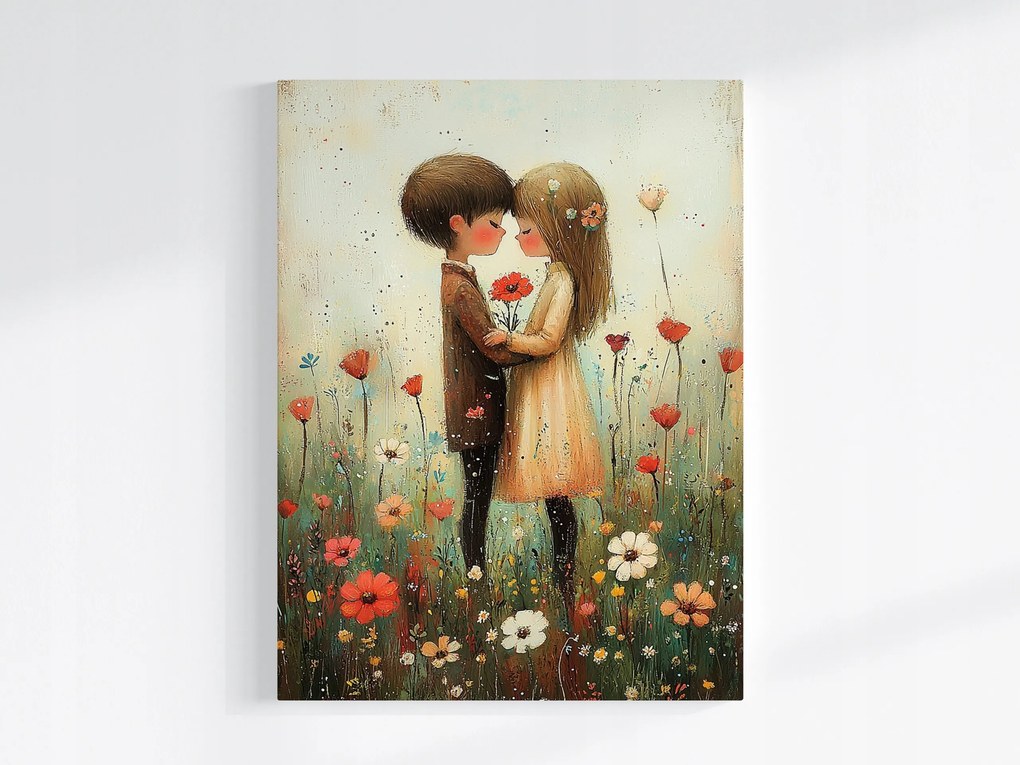 Poszter Gyerekek Rét Virágok Szerelem Szerelmes Pár 75x100