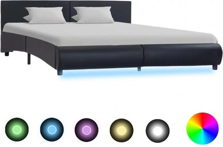 Fekete LED-es műbőr ágykeret 160 x 200 cm