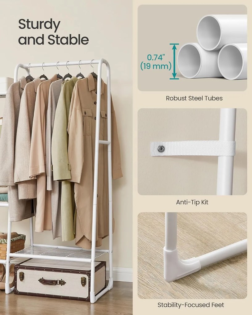 SONGMICS Ruhatartó állvány, ruharúddal és 5 tárolópolccal 40×101×153 cm, fehér