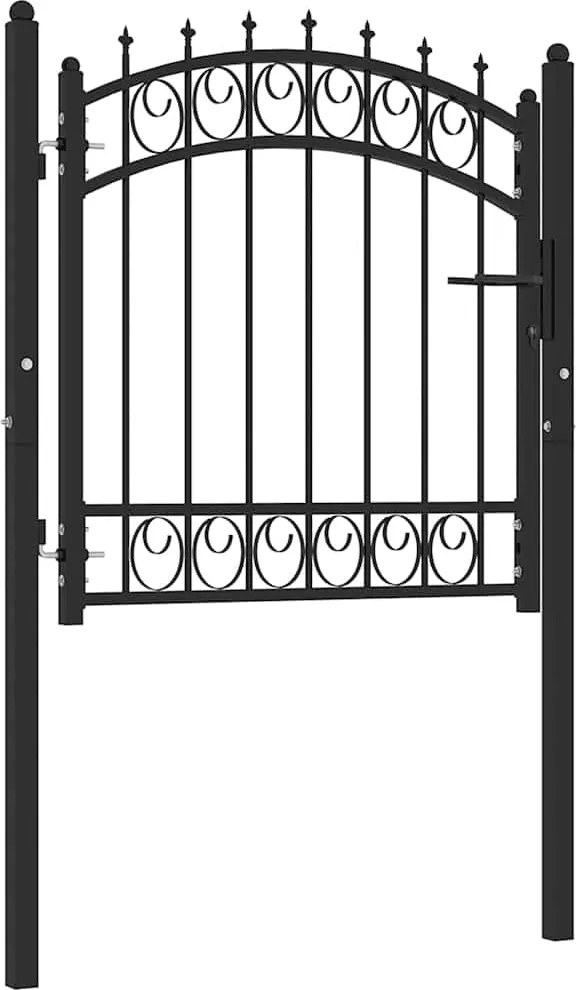 vidaXL fekete acél kerítéskapu cövekekkel 103 x 97 cm