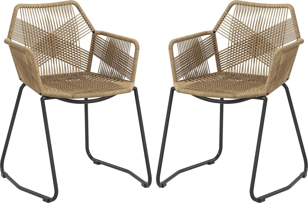 HOMCOM 2 db Étkezőszék Konyhai Szék Rattan Design Bohém Stílus Acél Alap 56 x 59 x 74 cm | Aosom