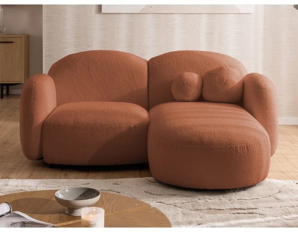 Terrakotta színű buklé sarokkanapé (jobb oldali-heverő résszel) Orbit – Ropez