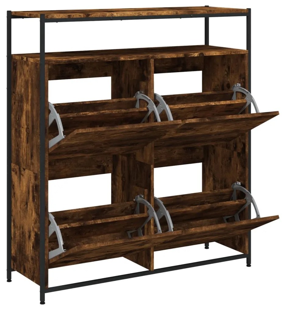 füstös tölgy cipőszekrény 4 kihajtható fiókkal 100x34x112 cm