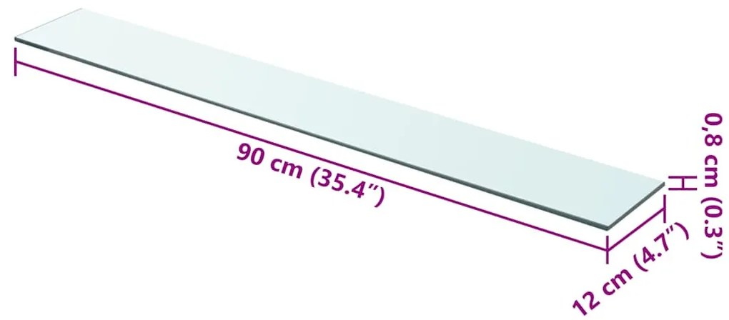2 db átlátszó üveg paneles polc 90 x 12 cm