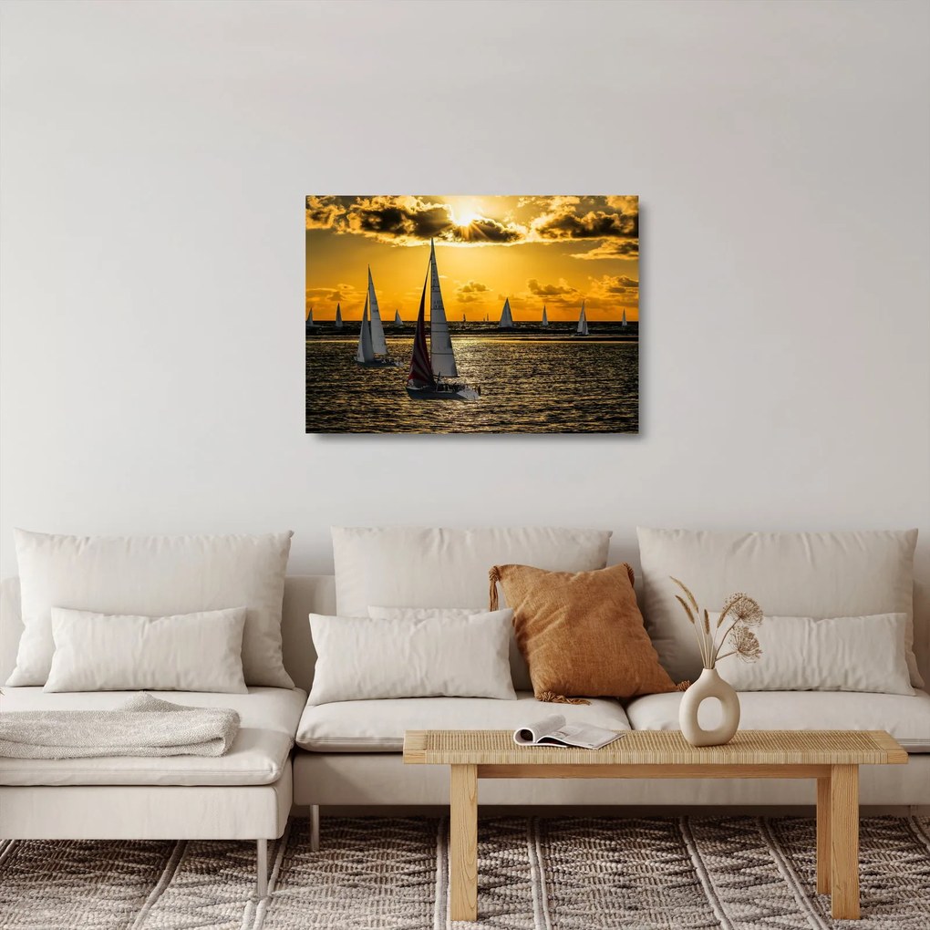 Jacht a naplementében képe (üvegen) (70x50 cm)