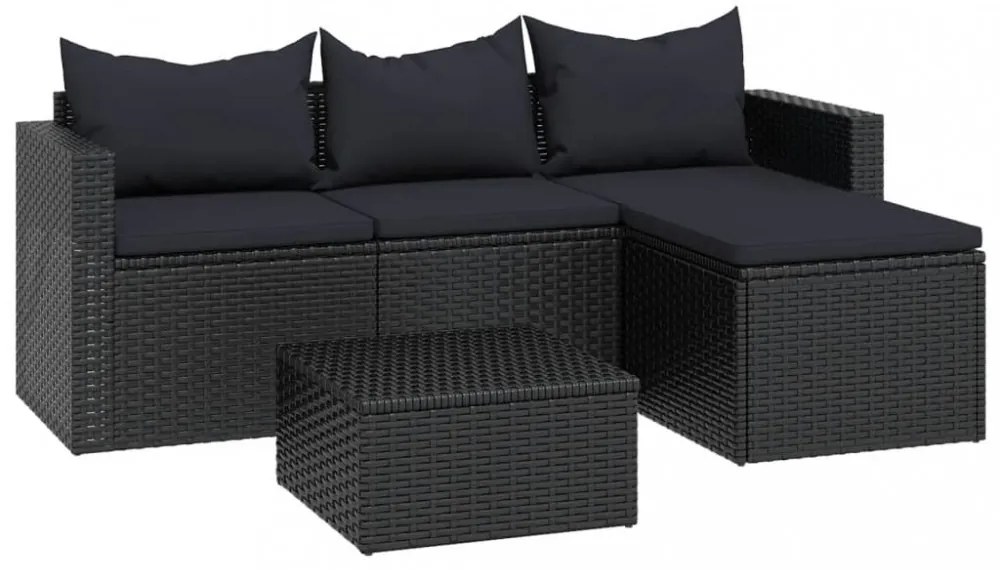 fekete polyrattan kerti ülőgarnitúra