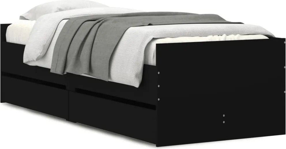 vidaXL fekete kicsi egyszemélyes ágykeret fiókokkal 75 x 190 cm