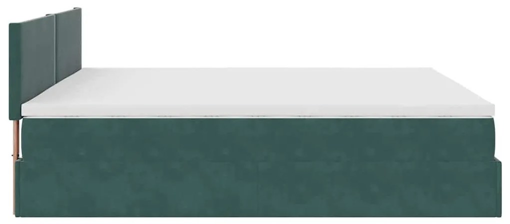 Ottomán ágykeret matraccal sötétzöld 200x200 cm bársony
