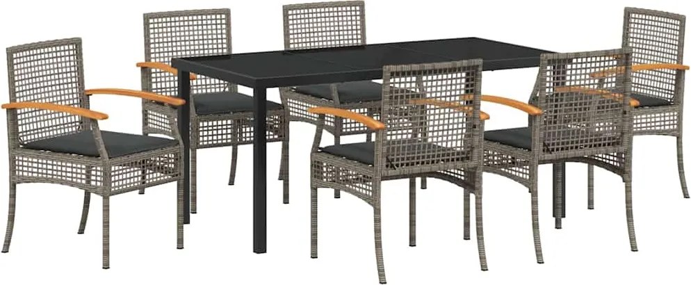 vidaXL Kert étkező szett 7 pcs Szürke polirattan