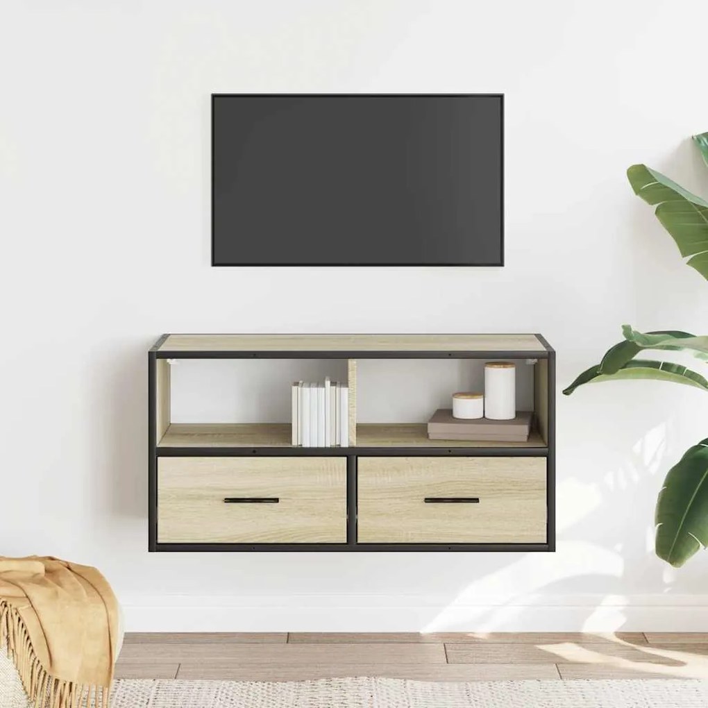 sonoma tölgy színű szerelt fa és fém TV-szekrény 80x31x39,5 cm
