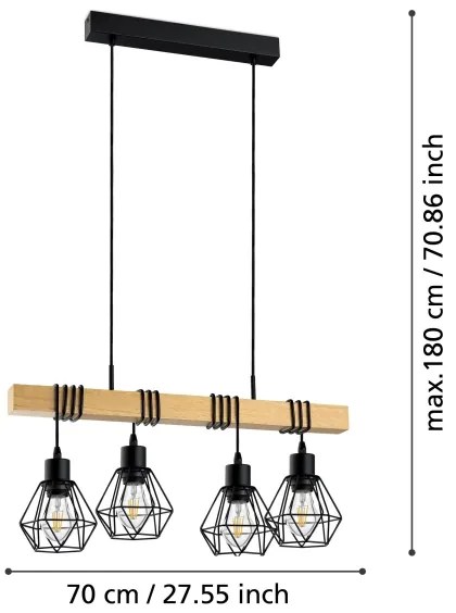 Eglo 44075 - Kábeles csillár TOWNSHEND 4xE27/60W/230V