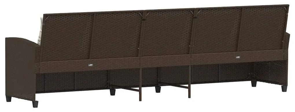 5 személyes barna polyrattan kerti kanapé párnával
