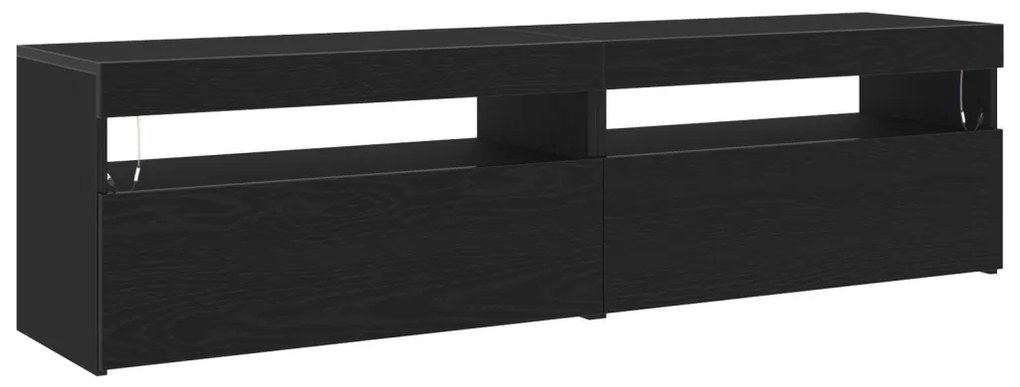 LED világítással ellátott TV szekrények 2 db Fekete tölgy 75x35x40 cm Műanyag fa