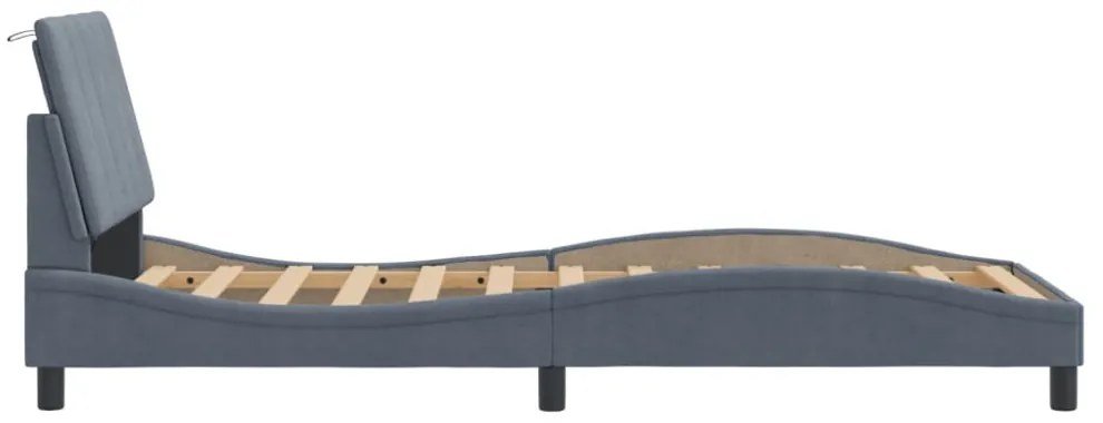 sötétszürke bársony ágykeret LED-világítással 90 x 190 cm