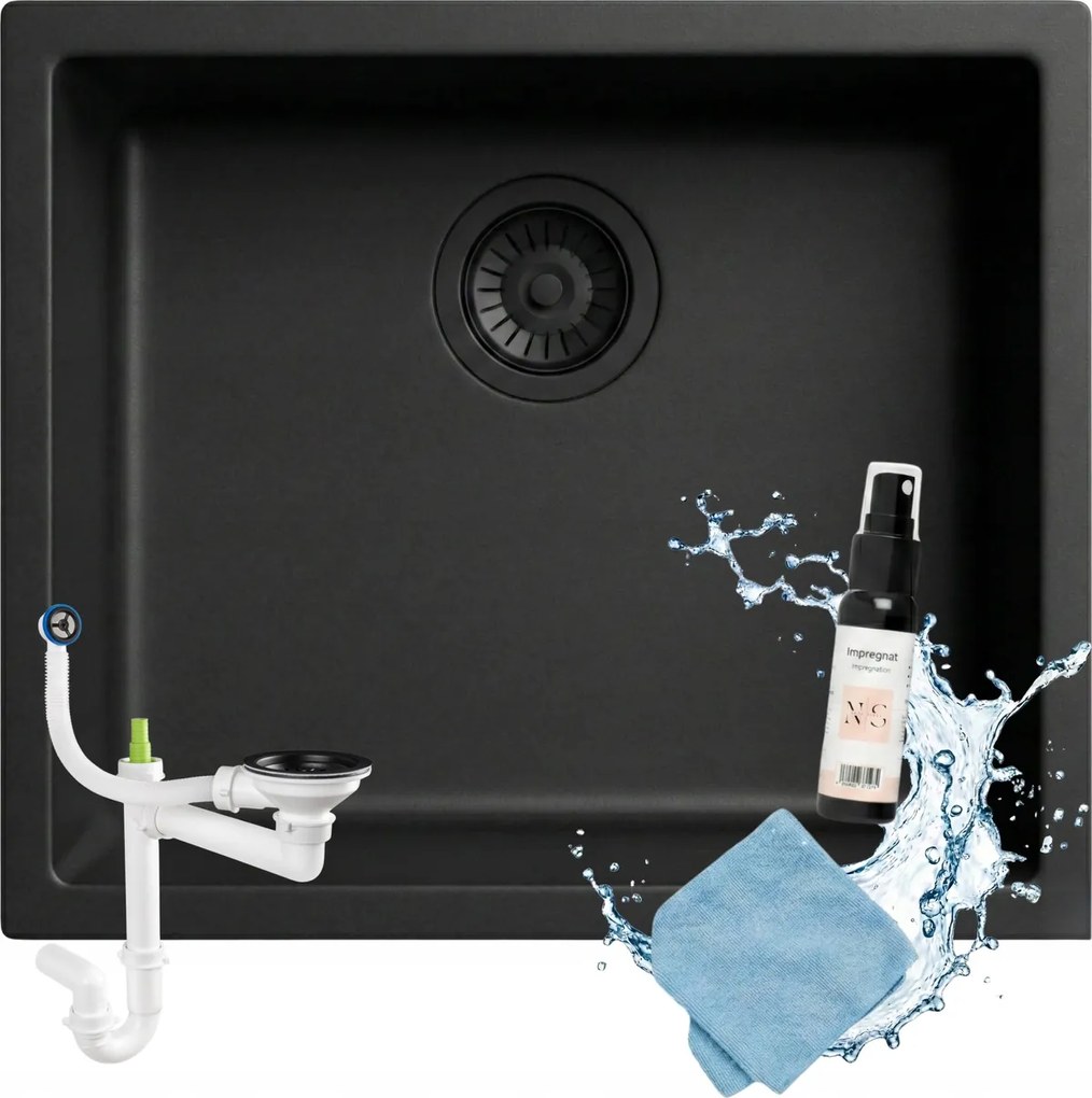 Egymedencés Mély Gránit Mosogató Csepegtető Nélkül Lars Szifon 0.0