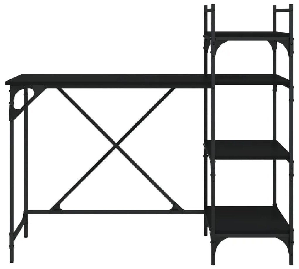 Fekete számítógépasztal polcokkal 120x47x109 cm