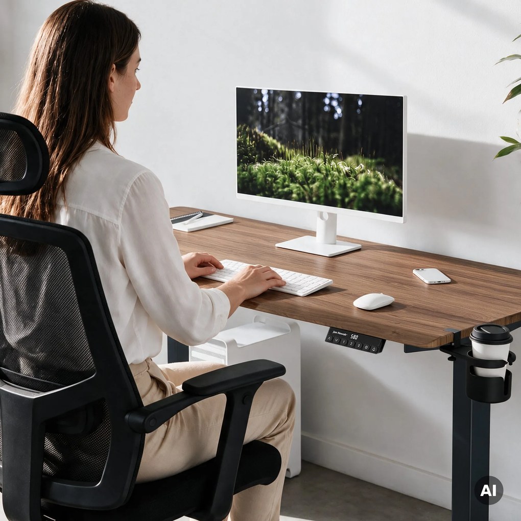 Elektromos íróasztal magasságállítással ergonomikus antracit/dió,1600x800 mm: ARIA