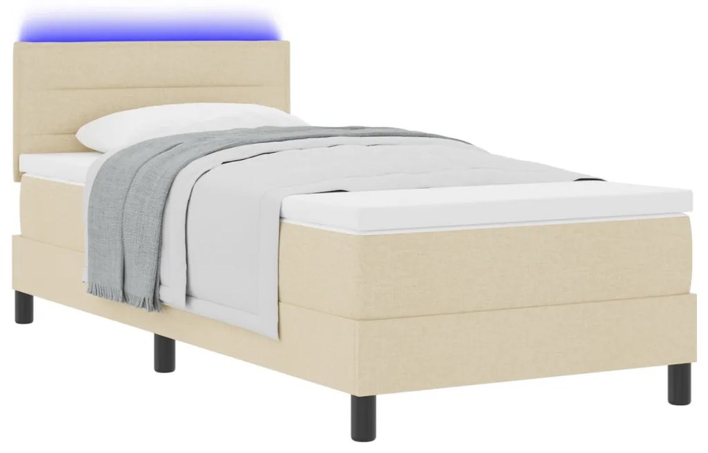 Box Spring Ágy Mattal és LED világítással Krém 90x200 cm Szövet