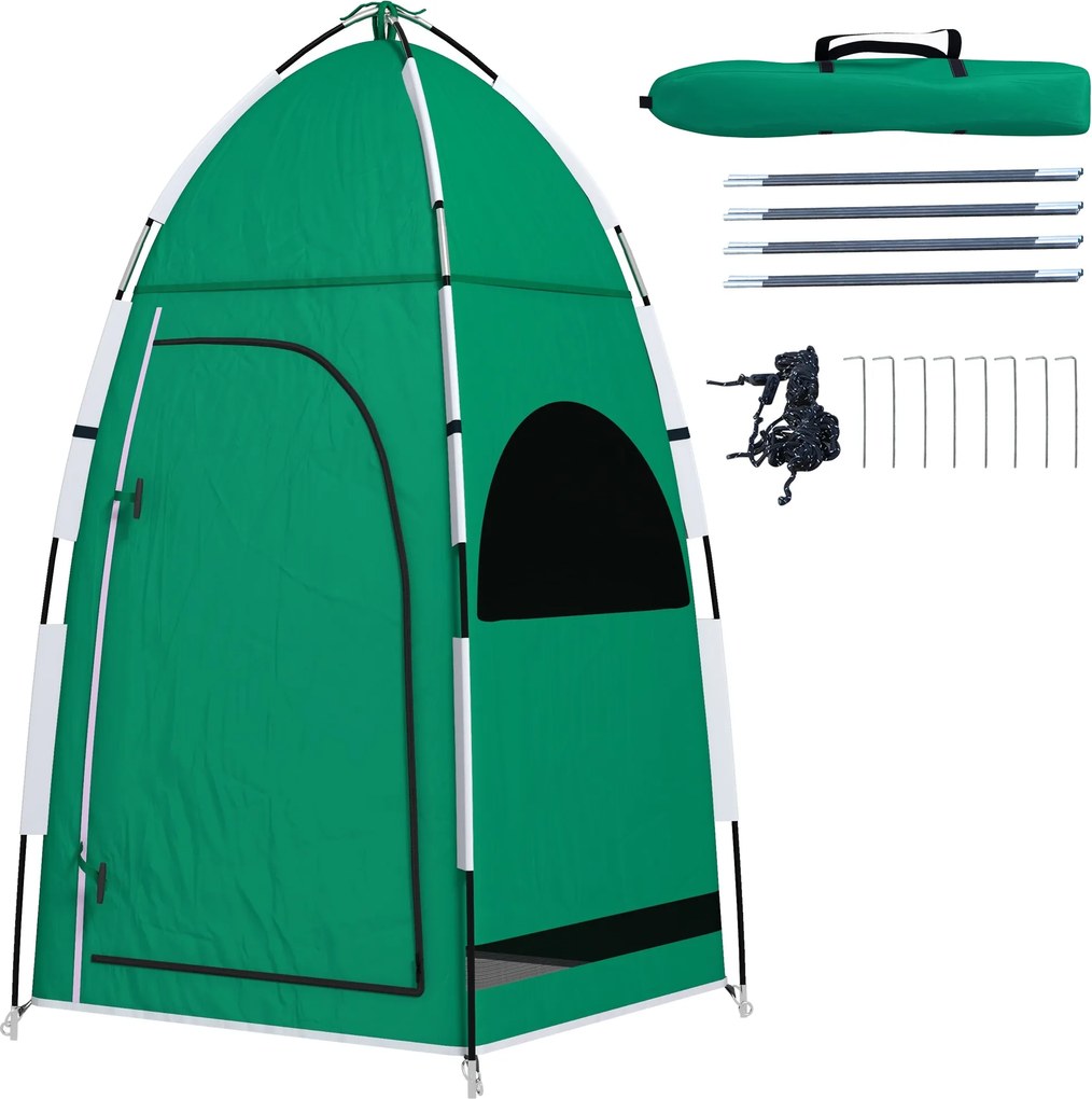 Outsunny Hordozható Zuhanyzó Sátor, Privát Pop-Up Sátor Kölle Készlettel 122x122x213 cm UPF30+ Átváltozó Szoba Kempinghez, WC-hez, Túrázáshoz Zöld | A