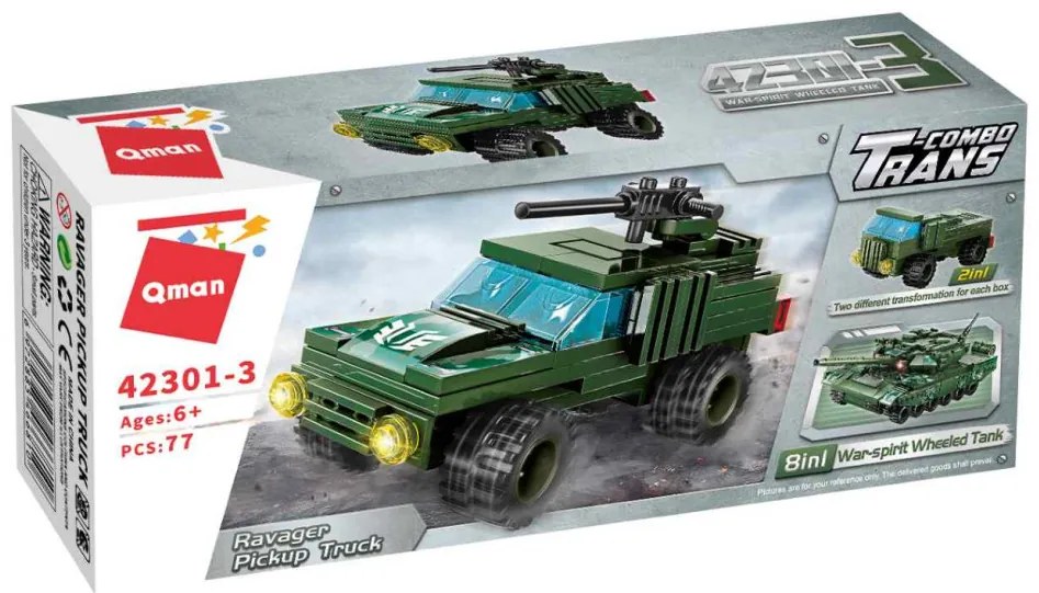 QMAN® 42301 | lego-kompatibilis építőjáték | 642 db építőkocka | 8-az-1-ben Háborús tank kerekeken
