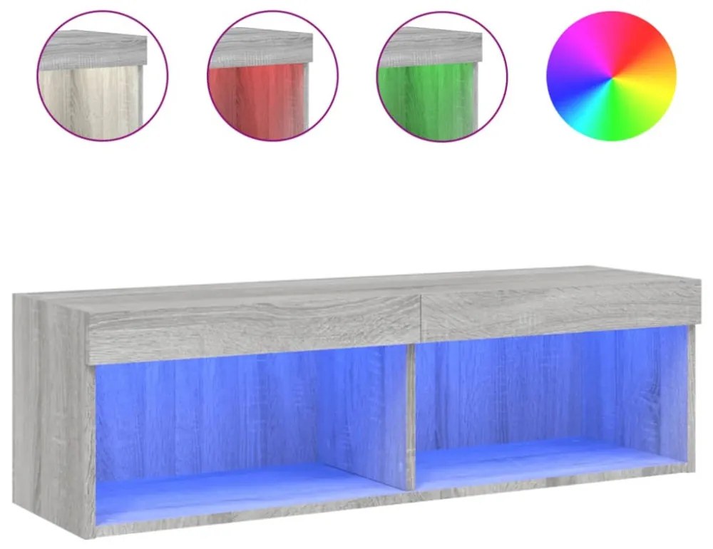 szürke sonoma színű TV-szekrény LED-világítással 100x30x30 cm
