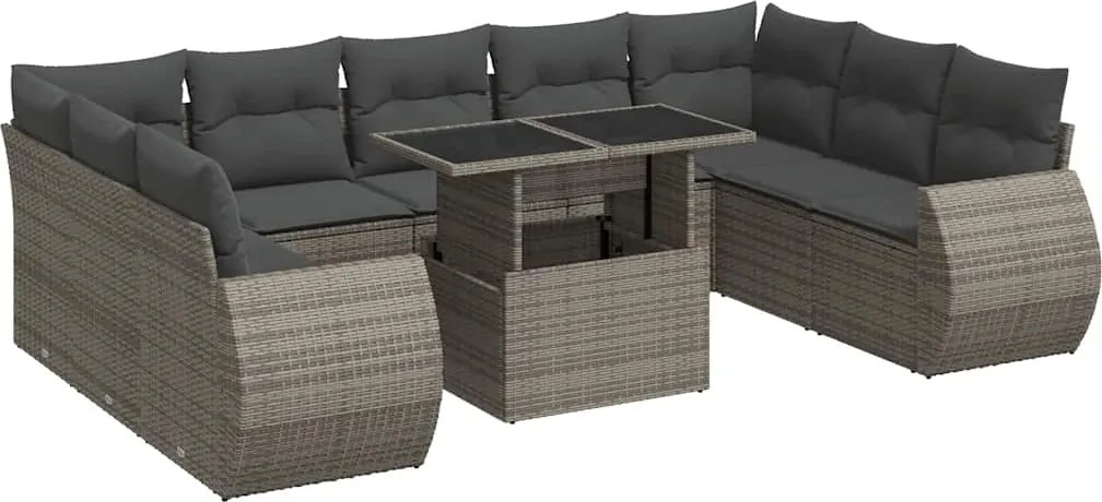 vidaXL 10 részes szürke polyrattan kerti ülőgarnitúra párnákkal