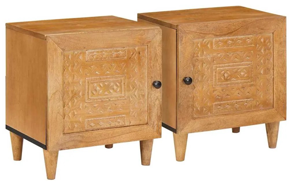 Éjjeli asztal 2 pcs Világosbarna 40 x 33 x 46 cm tömör mangófa