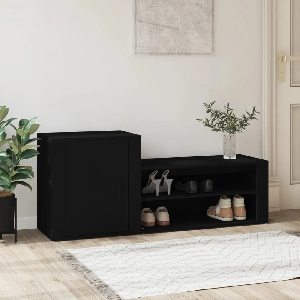 fekete szerelt fa cipősszekrény 130x35x54 cm