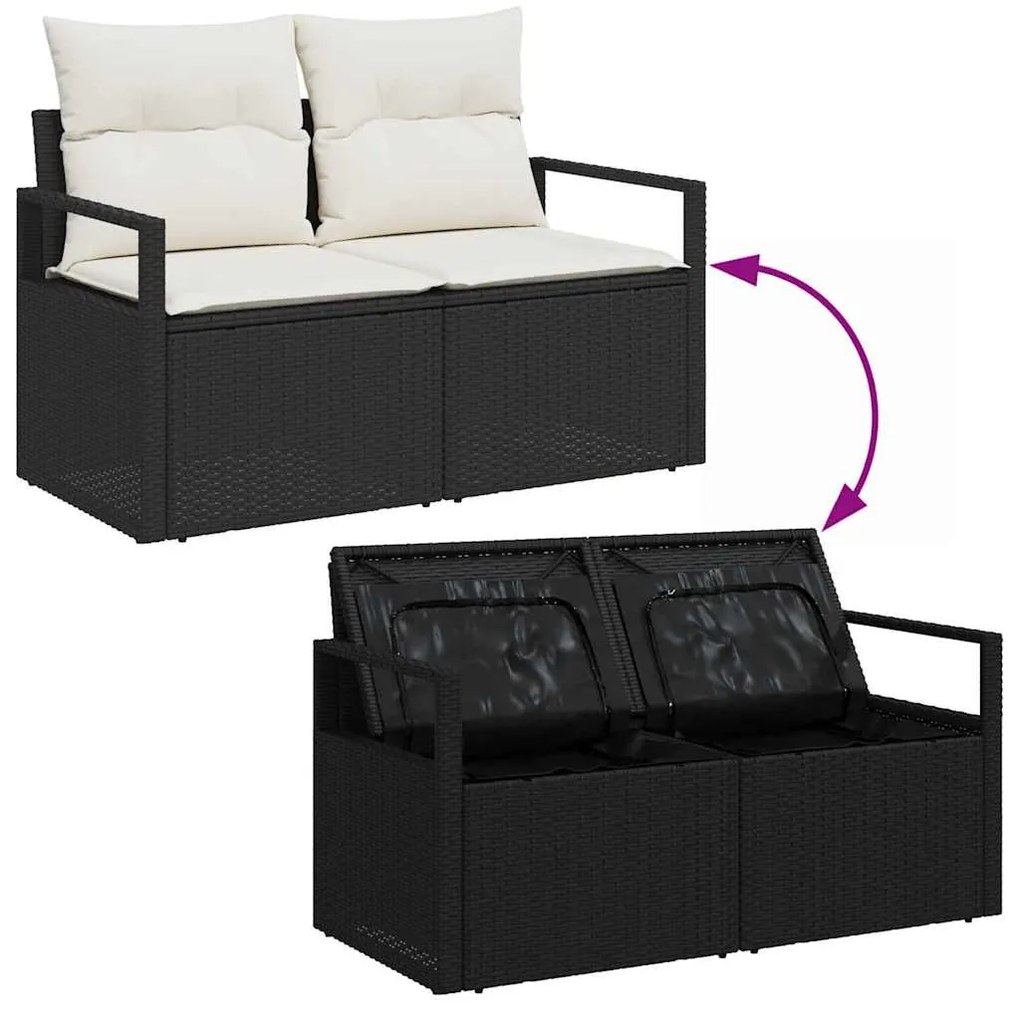 Kerti Kanapé Szett tárolóval 5 pcs Fekete Poli rattan