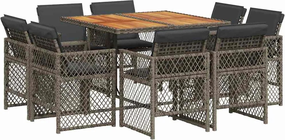 vidaXL 9 részes szürke polyrattan kerti étkezőgarnitúra párnával