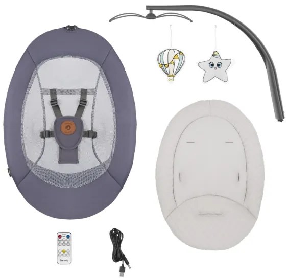 Lionelo - Baba hintaszék zenével RALF 4xAA szürke grafit + távirányító