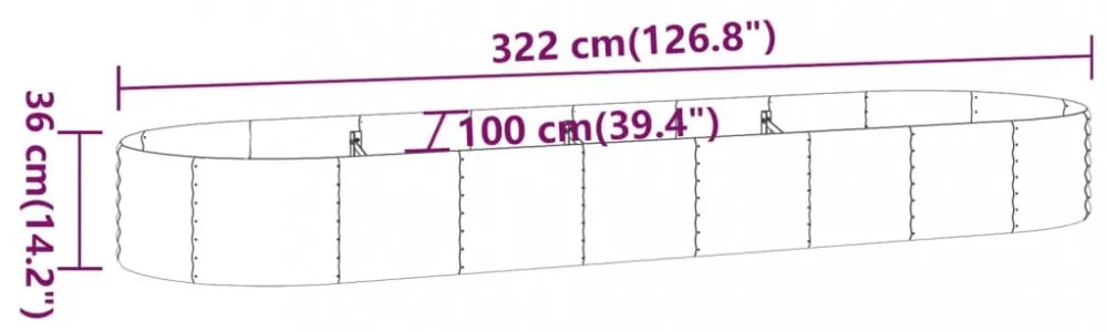 antracitszürke porszórt acél kerti magaságyás 322x100x36 cm