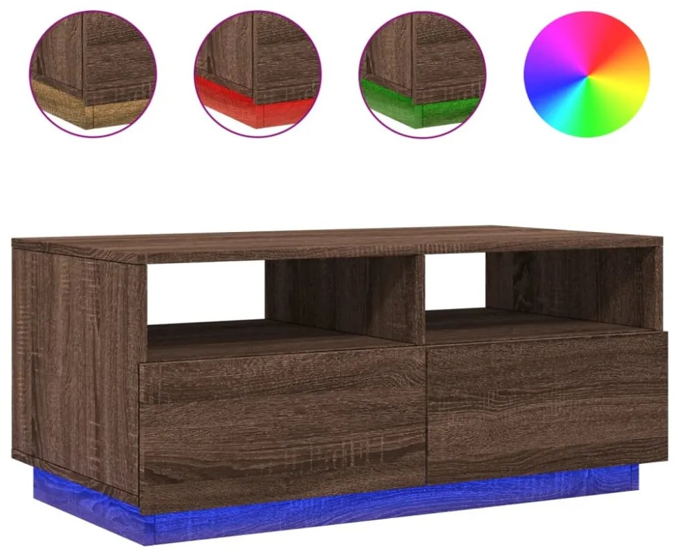 barna tölgyszínű dohányzóasztal LED-lámpákkal 90x49x40 cm