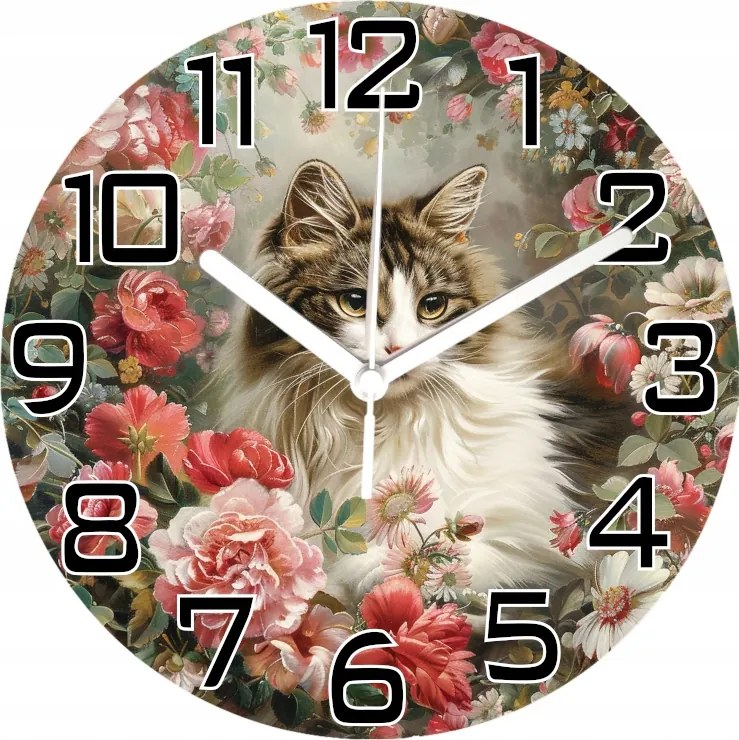 Falióra Gyönyörű Macska Virágokkal Ideális Ajándék Macskarajongóknak