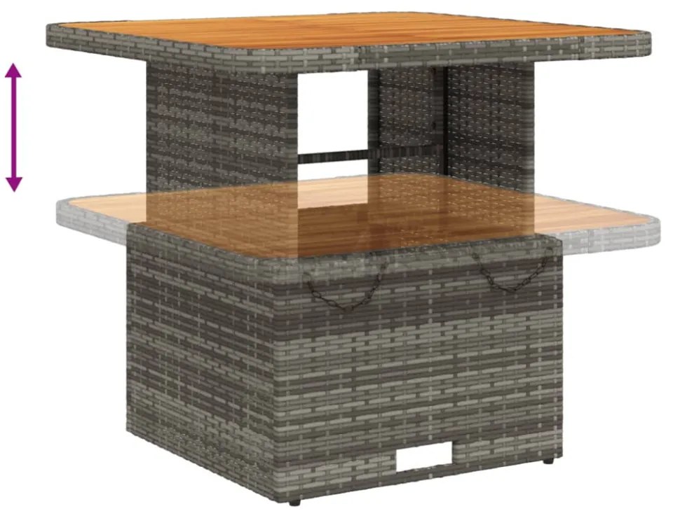 szürke polyrattan és akácfa kerti asztal 80 x 80 x 71 cm