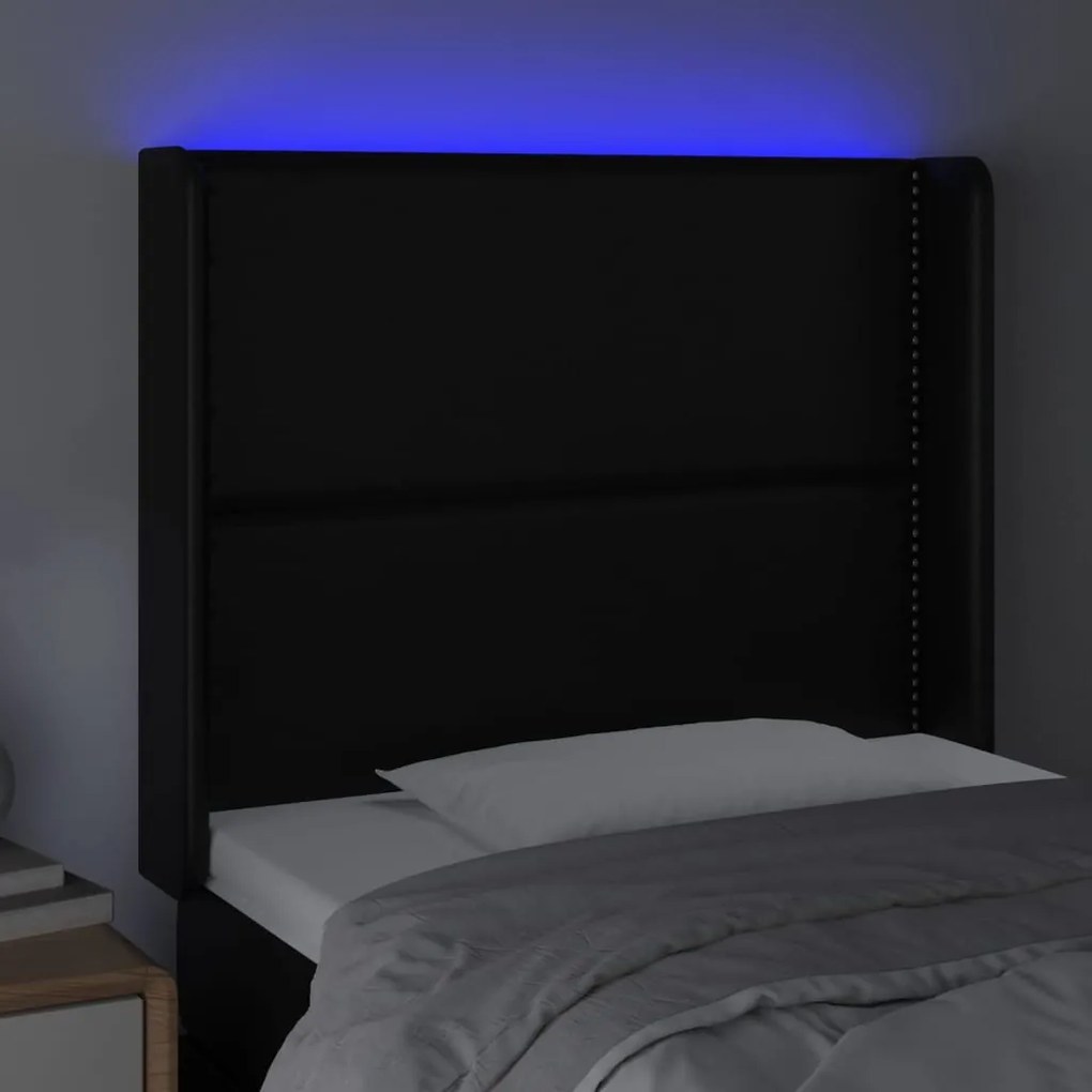 fekete műbőr LED-es fejtámla 103x16x118/128 cm