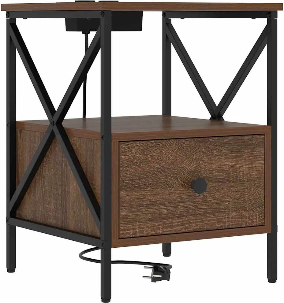 vidaXL Éjjeliszekrény fiókkal Barna Tölgy 41,5 x 40,5 x 55 cm Faanyag