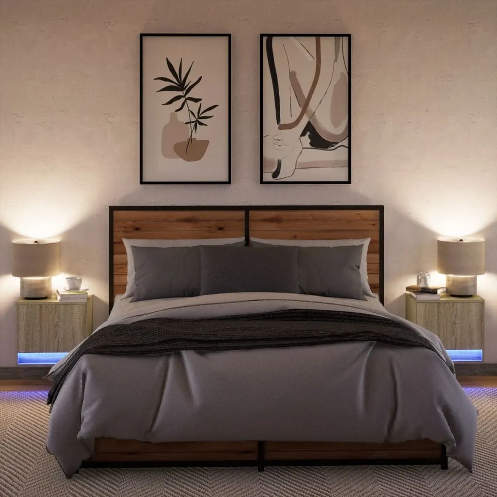 2 db sonoma tölgy színű fali éjjeliszekrény LED-világítással