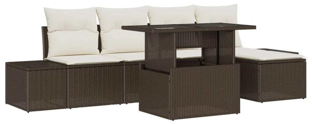 6 Darabos Kerti Sofasor Párnákkal Barna Poli Rattan