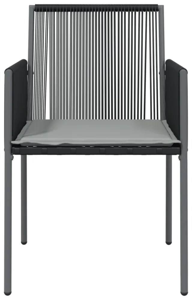 2 db fekete polyrattan kerti szék párnával 54 x 60,5 x 83,5 cm
