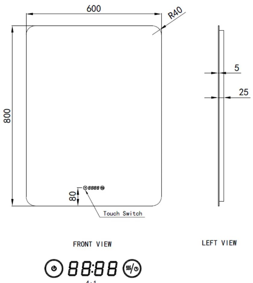 Álló fürdőszobai LED tükör 60x80cm | Páramentesítő funkció - Beépített óra - Fényerő és színhőmérséklet szabályozás | Welland Luxury-Line G790