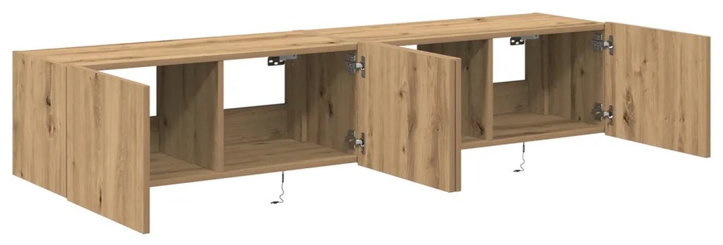 TV Fali Szekrény LED Fényekkel 2 db Kézműves Tölgy 80x35x31 cm