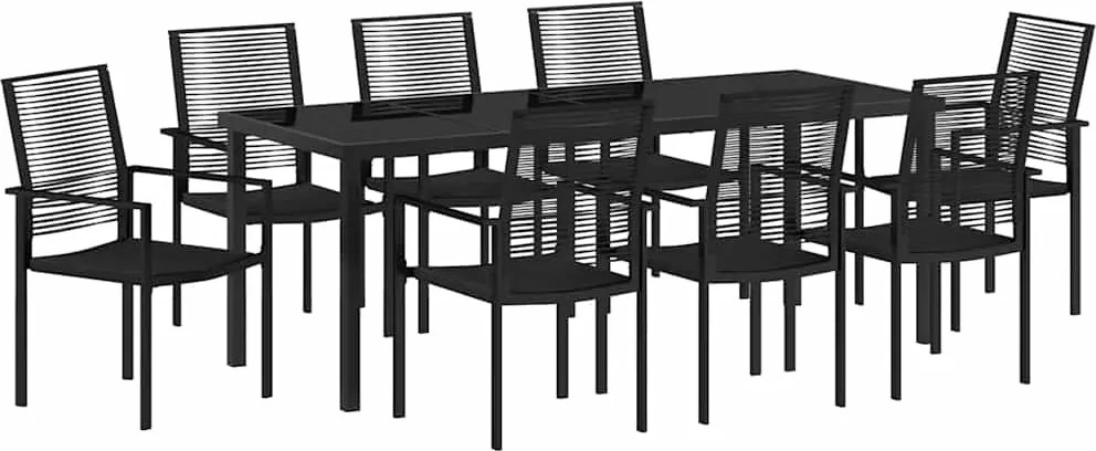 vidaXL Kert étkező szett 9 pcs Fekete Porszórt acél